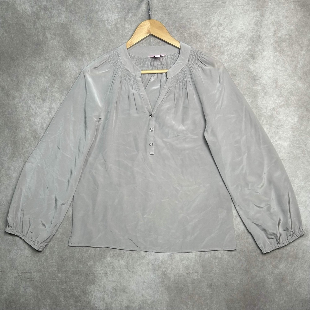 Lilly Pulitzer Womens Elsa Top XS Grey Solid 100% Silk Silver Buttons